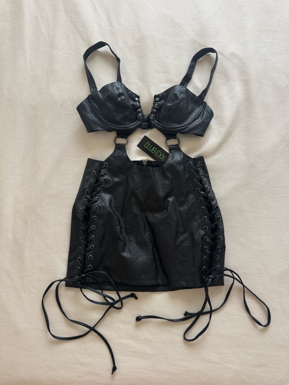 Black Lace-Up Faux Leather Crop Top